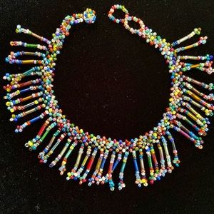 Fringe rainbow seed bead anklet artist made could be a bracelet too